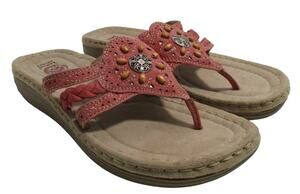 Earth Spirit Women's Pink Beaded Thong Sandals Size 7.5